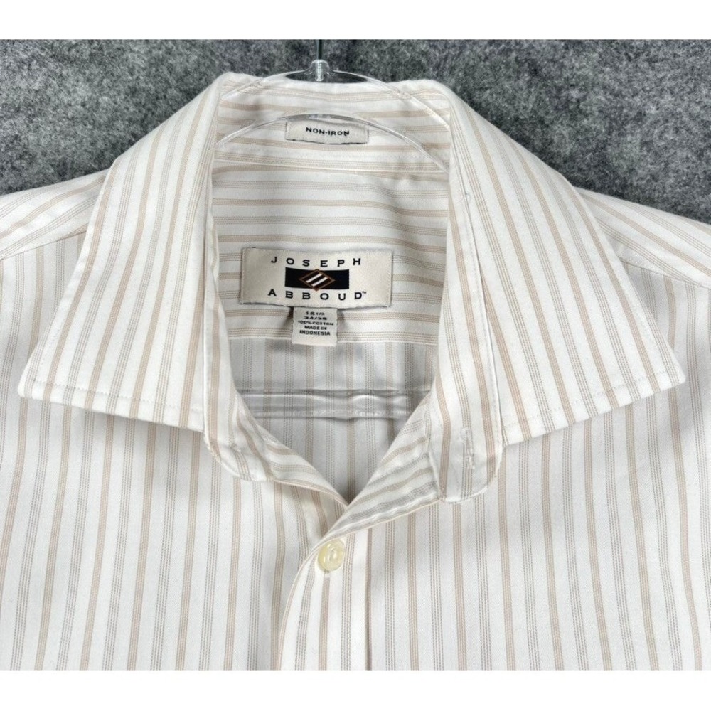 Joseph Abboud Black Label Mens 16.5 34/35 L Tan White Stripe Non Iron Shirt